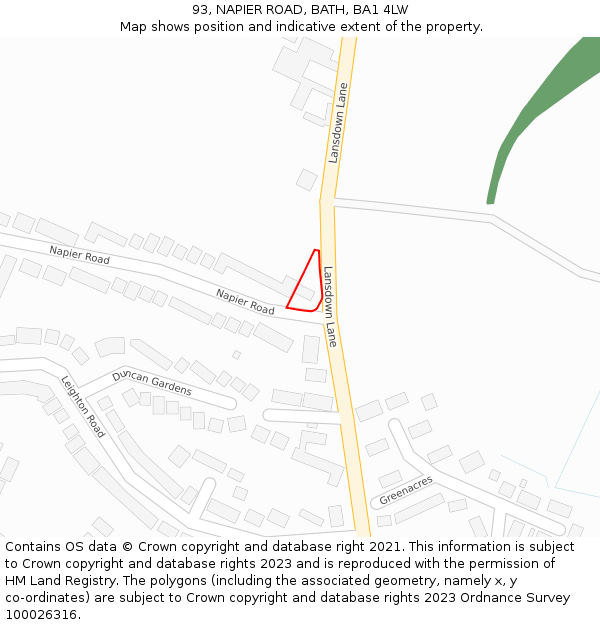 93, NAPIER ROAD, BATH, BA1 4LW: Location map and indicative extent of plot