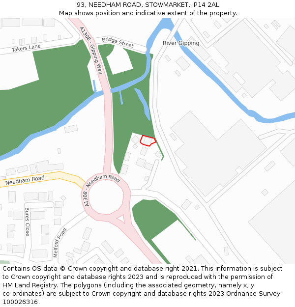 93, NEEDHAM ROAD, STOWMARKET, IP14 2AL: Location map and indicative extent of plot