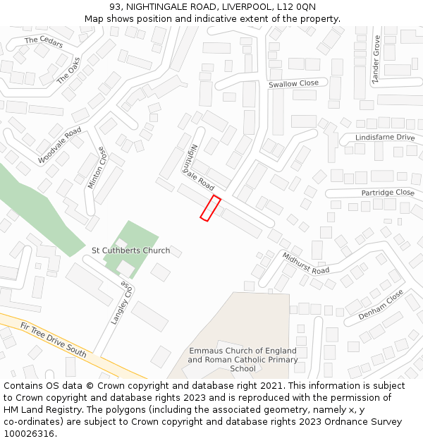 93, NIGHTINGALE ROAD, LIVERPOOL, L12 0QN: Location map and indicative extent of plot