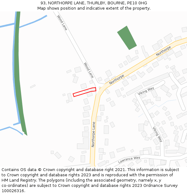 93, NORTHORPE LANE, THURLBY, BOURNE, PE10 0HG: Location map and indicative extent of plot