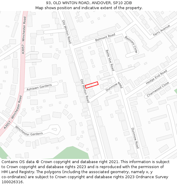 93, OLD WINTON ROAD, ANDOVER, SP10 2DB: Location map and indicative extent of plot