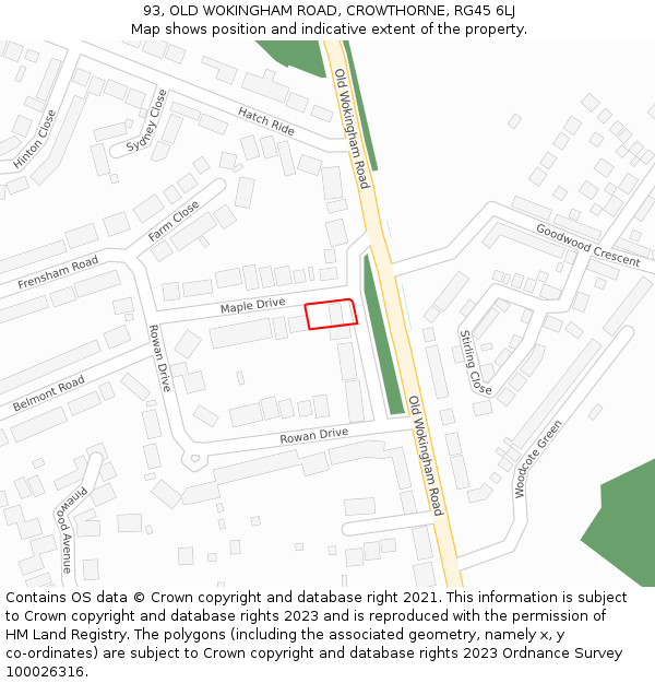 93, OLD WOKINGHAM ROAD, CROWTHORNE, RG45 6LJ: Location map and indicative extent of plot