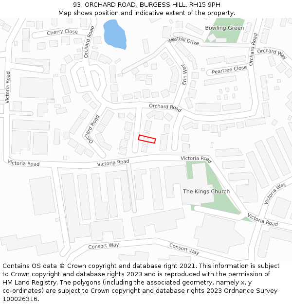 93, ORCHARD ROAD, BURGESS HILL, RH15 9PH: Location map and indicative extent of plot