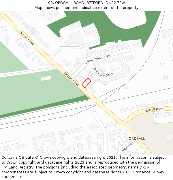 93, ORDSALL ROAD, RETFORD, DN22 7PW: Location map and indicative extent of plot