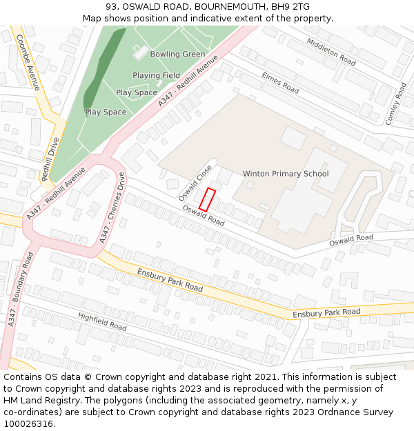 93, OSWALD ROAD, BOURNEMOUTH, BH9 2TG: Location map and indicative extent of plot