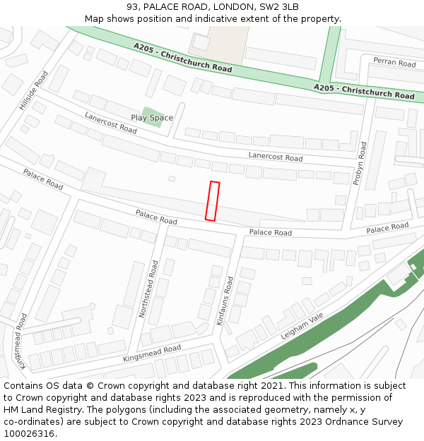 93, PALACE ROAD, LONDON, SW2 3LB: Location map and indicative extent of plot