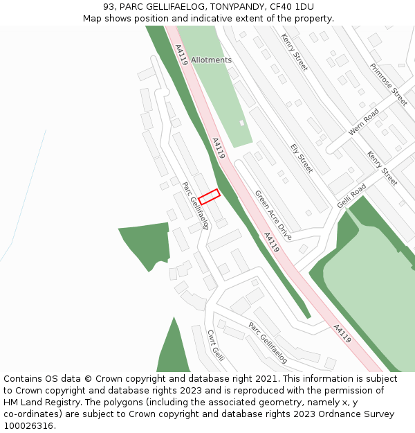 93, PARC GELLIFAELOG, TONYPANDY, CF40 1DU: Location map and indicative extent of plot