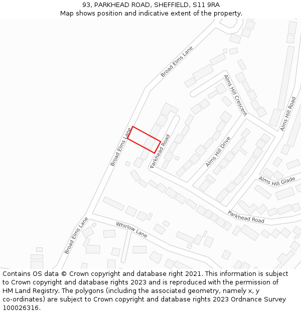 93, PARKHEAD ROAD, SHEFFIELD, S11 9RA: Location map and indicative extent of plot