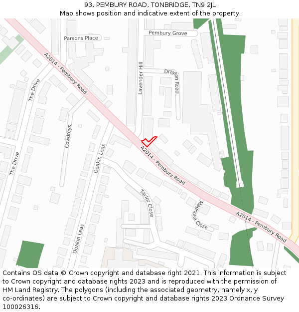 93, PEMBURY ROAD, TONBRIDGE, TN9 2JL: Location map and indicative extent of plot