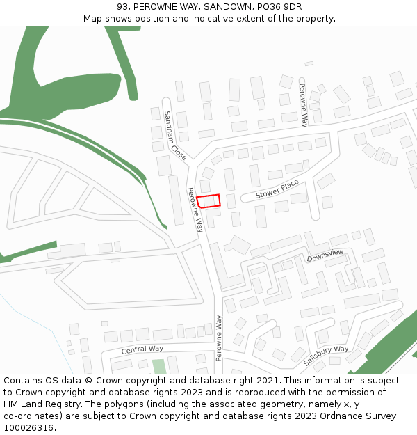 93, PEROWNE WAY, SANDOWN, PO36 9DR: Location map and indicative extent of plot