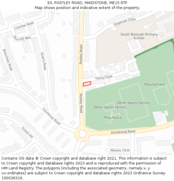 93, POSTLEY ROAD, MAIDSTONE, ME15 6TP: Location map and indicative extent of plot