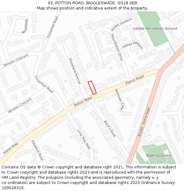 93, POTTON ROAD, BIGGLESWADE, SG18 0EB: Location map and indicative extent of plot