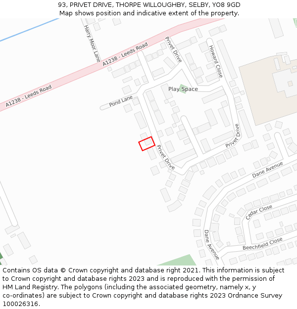 93, PRIVET DRIVE, THORPE WILLOUGHBY, SELBY, YO8 9GD: Location map and indicative extent of plot