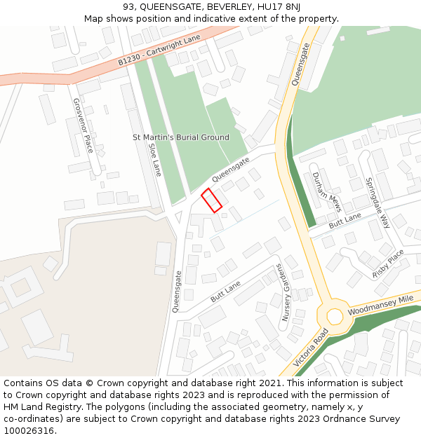 93, QUEENSGATE, BEVERLEY, HU17 8NJ: Location map and indicative extent of plot