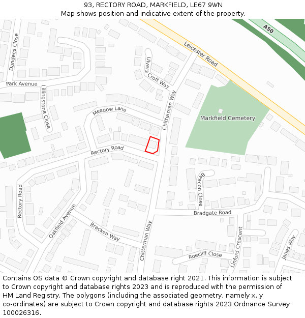 93, RECTORY ROAD, MARKFIELD, LE67 9WN: Location map and indicative extent of plot