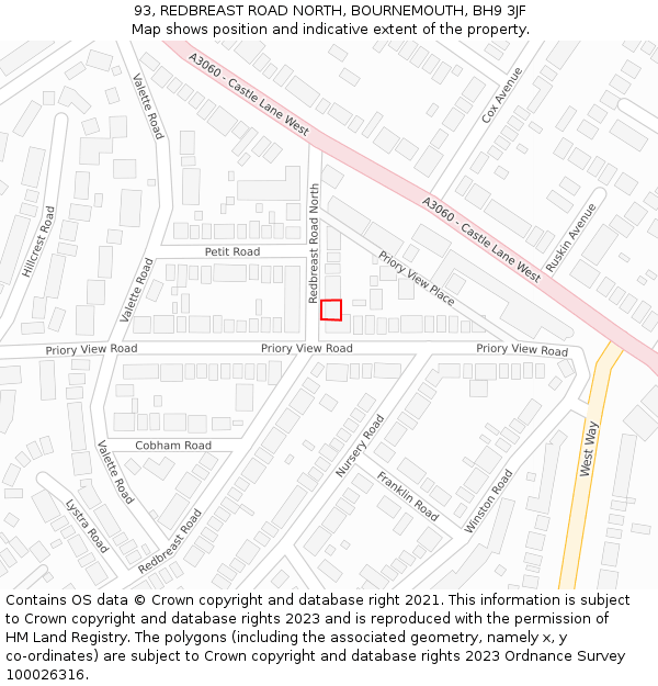 93, REDBREAST ROAD NORTH, BOURNEMOUTH, BH9 3JF: Location map and indicative extent of plot