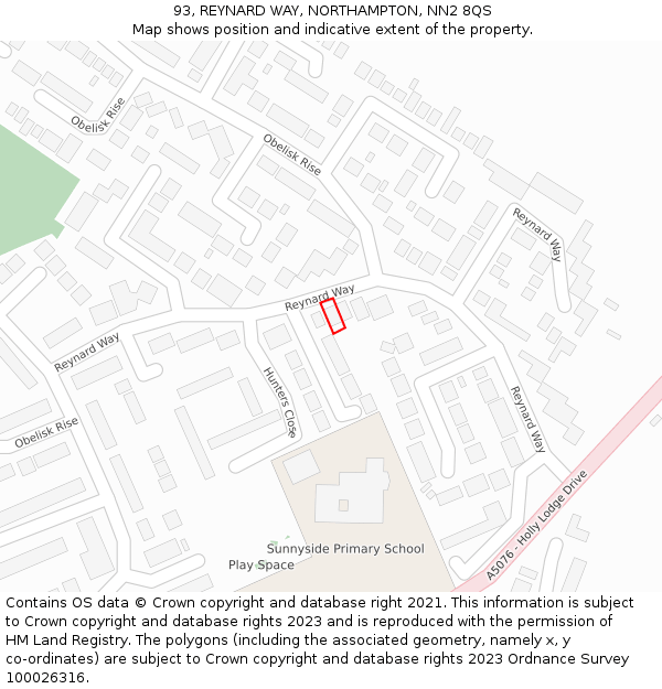 93, REYNARD WAY, NORTHAMPTON, NN2 8QS: Location map and indicative extent of plot
