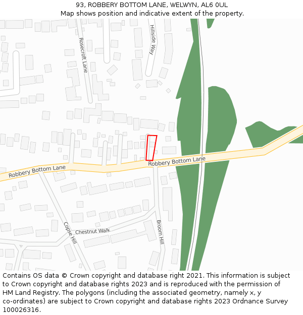 93, ROBBERY BOTTOM LANE, WELWYN, AL6 0UL: Location map and indicative extent of plot