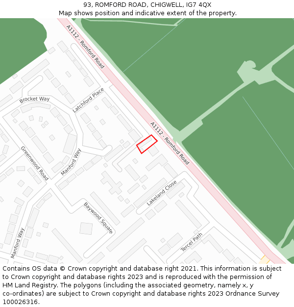 93, ROMFORD ROAD, CHIGWELL, IG7 4QX: Location map and indicative extent of plot