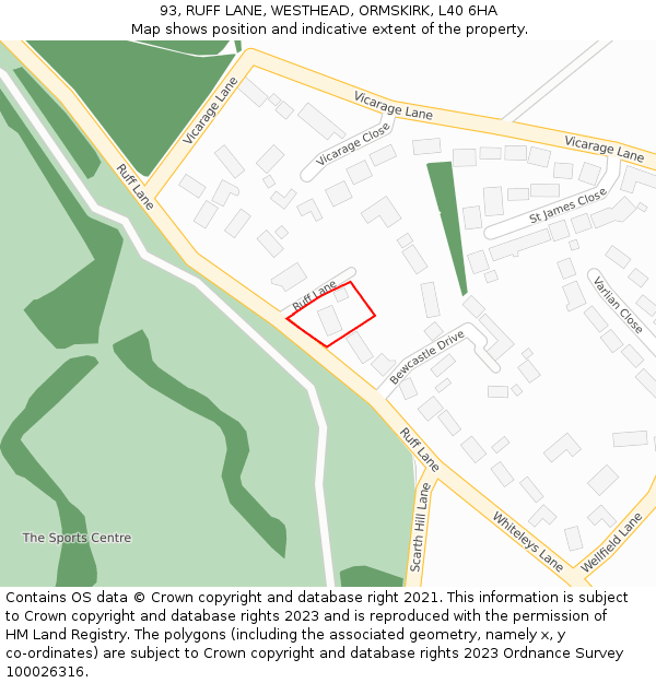 93, RUFF LANE, WESTHEAD, ORMSKIRK, L40 6HA: Location map and indicative extent of plot