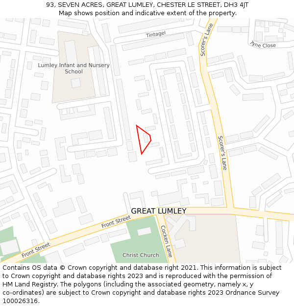 93, SEVEN ACRES, GREAT LUMLEY, CHESTER LE STREET, DH3 4JT: Location map and indicative extent of plot