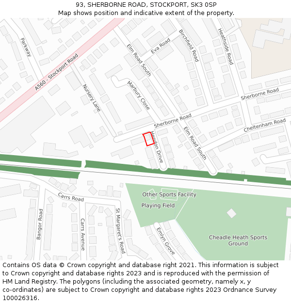 93, SHERBORNE ROAD, STOCKPORT, SK3 0SP: Location map and indicative extent of plot