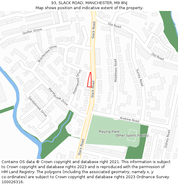 93, SLACK ROAD, MANCHESTER, M9 8NJ: Location map and indicative extent of plot