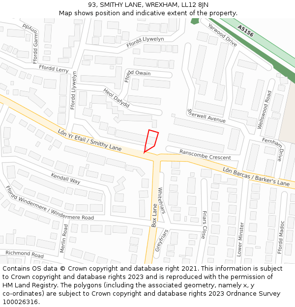93, SMITHY LANE, WREXHAM, LL12 8JN: Location map and indicative extent of plot