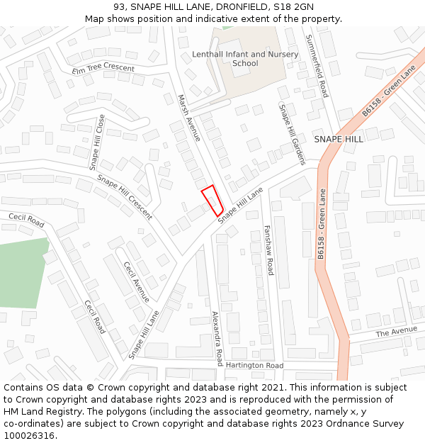 93, SNAPE HILL LANE, DRONFIELD, S18 2GN: Location map and indicative extent of plot