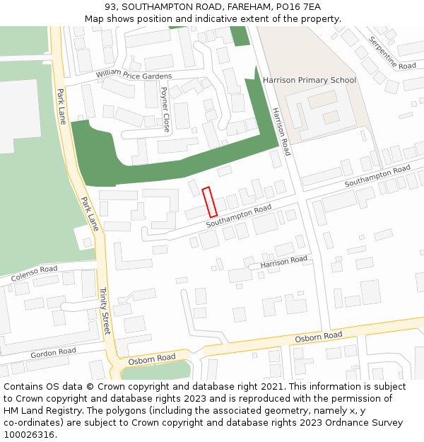 93, SOUTHAMPTON ROAD, FAREHAM, PO16 7EA: Location map and indicative extent of plot