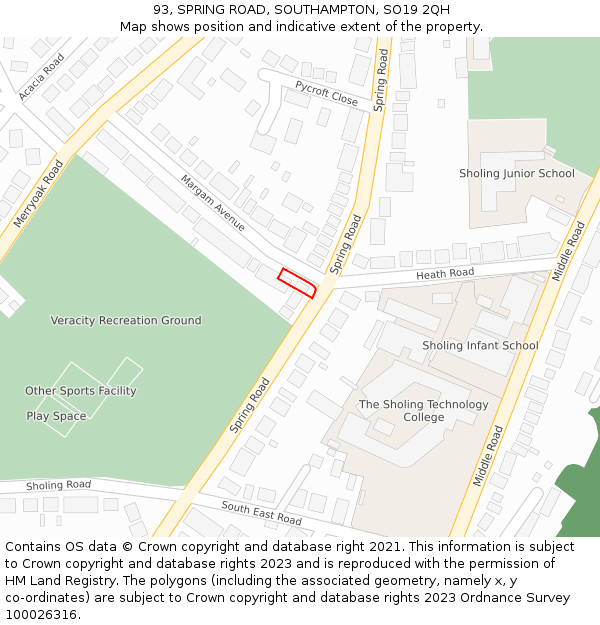 93, SPRING ROAD, SOUTHAMPTON, SO19 2QH: Location map and indicative extent of plot