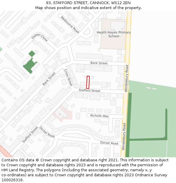 93, STAFFORD STREET, CANNOCK, WS12 2EN: Location map and indicative extent of plot