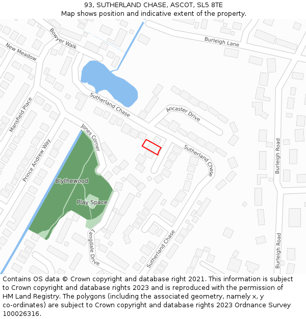 93, SUTHERLAND CHASE, ASCOT, SL5 8TE: Location map and indicative extent of plot