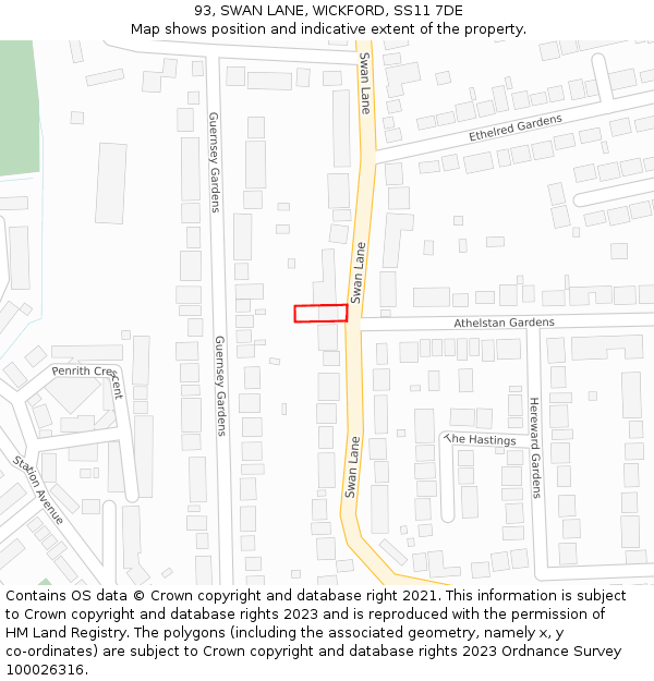 93, SWAN LANE, WICKFORD, SS11 7DE: Location map and indicative extent of plot