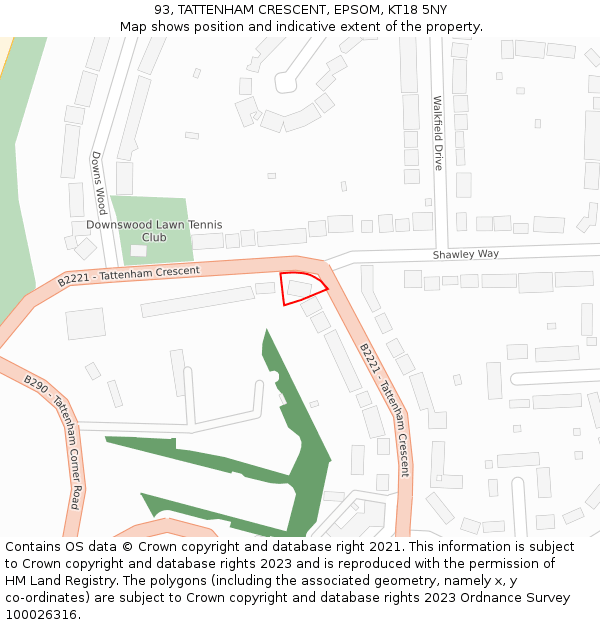 93, TATTENHAM CRESCENT, EPSOM, KT18 5NY: Location map and indicative extent of plot