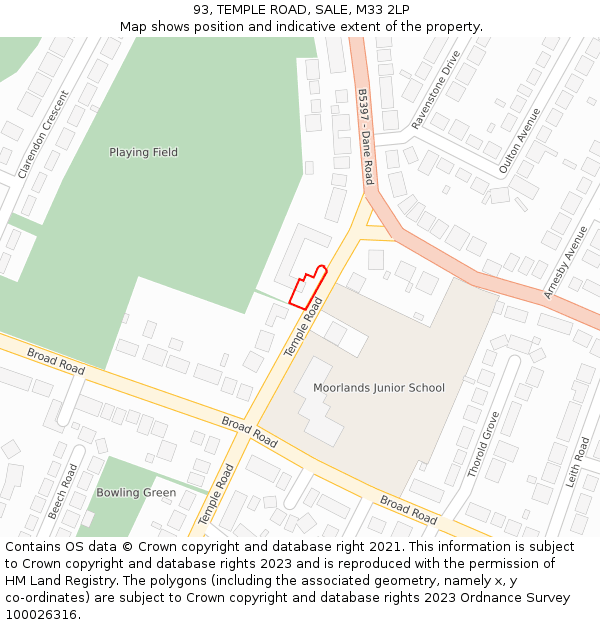 93, TEMPLE ROAD, SALE, M33 2LP: Location map and indicative extent of plot