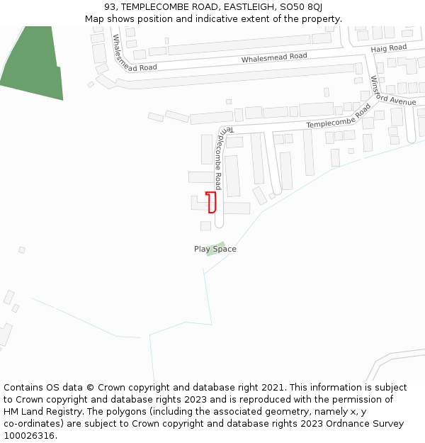 93, TEMPLECOMBE ROAD, EASTLEIGH, SO50 8QJ: Location map and indicative extent of plot