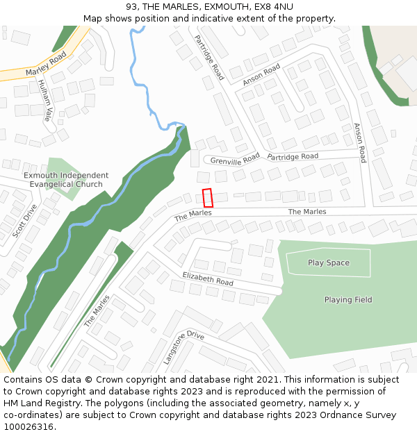 93, THE MARLES, EXMOUTH, EX8 4NU: Location map and indicative extent of plot