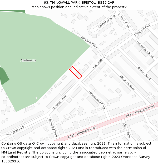 93, THINGWALL PARK, BRISTOL, BS16 2AR: Location map and indicative extent of plot