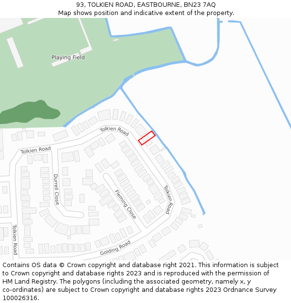 93, TOLKIEN ROAD, EASTBOURNE, BN23 7AQ: Location map and indicative extent of plot