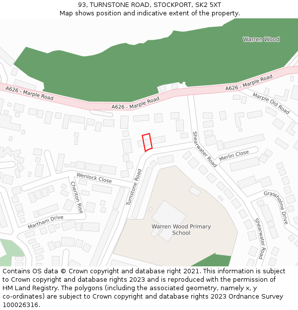 93, TURNSTONE ROAD, STOCKPORT, SK2 5XT: Location map and indicative extent of plot