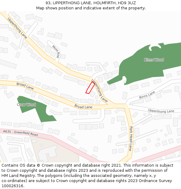 93, UPPERTHONG LANE, HOLMFIRTH, HD9 3UZ: Location map and indicative extent of plot