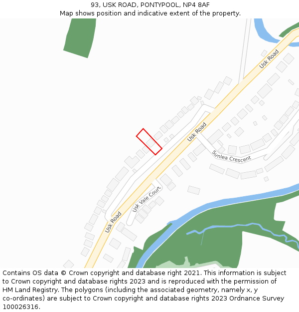 93, USK ROAD, PONTYPOOL, NP4 8AF: Location map and indicative extent of plot