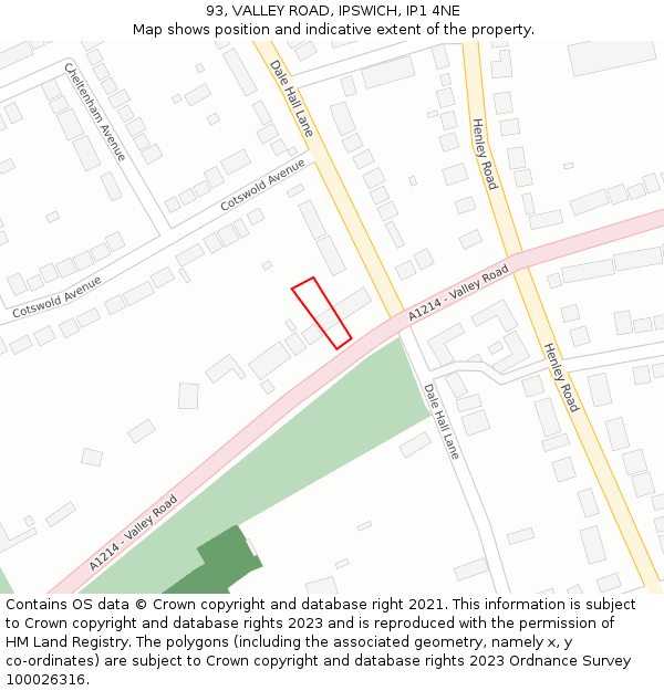 93, VALLEY ROAD, IPSWICH, IP1 4NE: Location map and indicative extent of plot