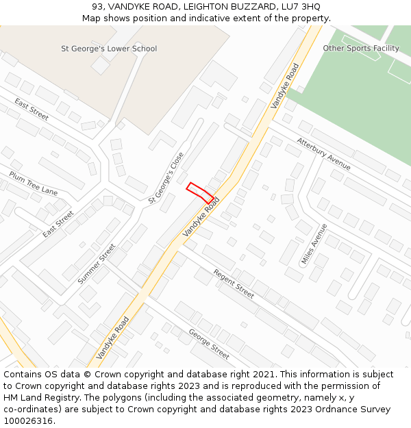 93, VANDYKE ROAD, LEIGHTON BUZZARD, LU7 3HQ: Location map and indicative extent of plot