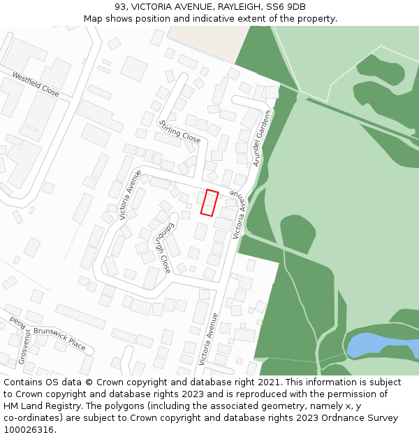 93, VICTORIA AVENUE, RAYLEIGH, SS6 9DB: Location map and indicative extent of plot