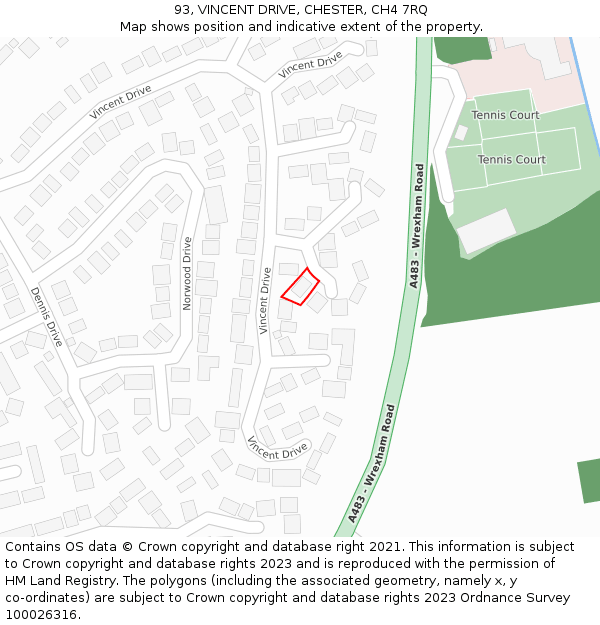 93, VINCENT DRIVE, CHESTER, CH4 7RQ: Location map and indicative extent of plot