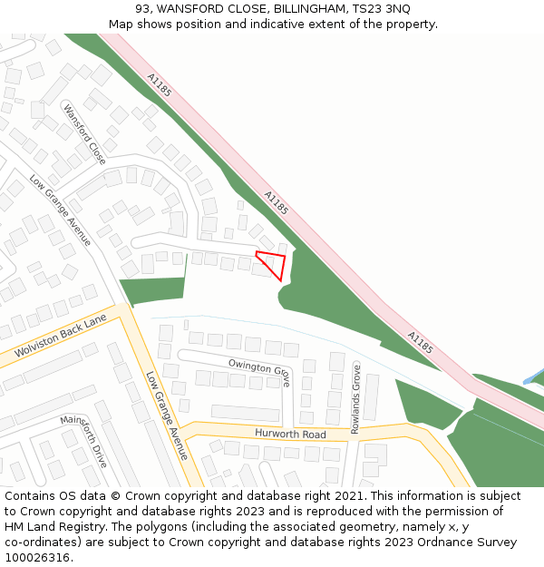 93, WANSFORD CLOSE, BILLINGHAM, TS23 3NQ: Location map and indicative extent of plot