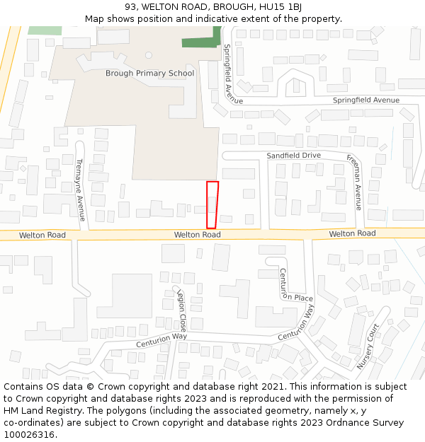 93, WELTON ROAD, BROUGH, HU15 1BJ: Location map and indicative extent of plot