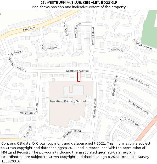 93, WESTBURN AVENUE, KEIGHLEY, BD22 6LF: Location map and indicative extent of plot